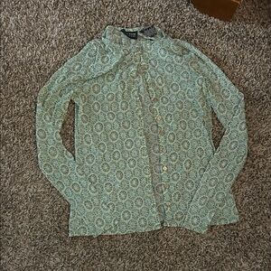 New York and Company Light Green Patterned Button-Front Shirt Jacket